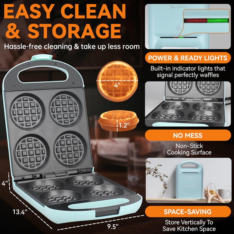 Baker's Friend Multi Stuffed Waffle Maker Thick, 4-Slice with 1.2''