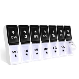 JANUIXCO Pill Box 7 Days Morning Evening Pill Box 7 Days 2 Compartments Removable BPA Free Medication Box 14 Compartments Easy to Open for On the Go (Black White)