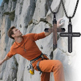 GTMJ Wooden Cross Necklace for Men With Bible Verse Philippians 4 13-Stainless Steel Adjustable Box Chain 24-26in, Spiritual Jewelry Gift for Him, Everyday Wear