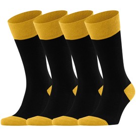 Dafi soft 4 Pairs Men's – Ultimate Comfort Socks with Seamless Toe and Colorful Cotton Design, Made in Turkey, Size 9-12 uk, Black/Yellow