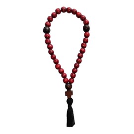 Christian Orthodox Komboskoini Prayer Rope Oak Wooden Chotki 30 Knots Wood Cross Pray Red