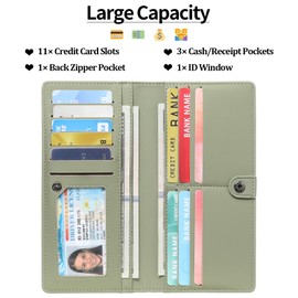 GAEKEAO Ultra Slim Leather Ladies Purse RFID Blocking Card Holder Purse Bifold Long Wallets for Women with Zipper Coin Pocket