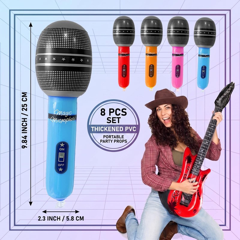 8PCS Inflatable Guitar and Microphone,Inflatable Instruments Kit Adults