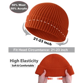 PHILIGHTS Swag Short Fisherman Beanie for Men Women, Wool Knit Cuff Soft Trawler Beanie Watch Hat, Winter Warm Hats Skull Cap Orange