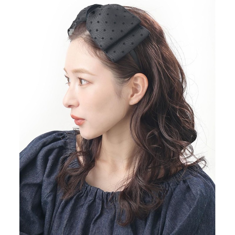 KOBE VINGTAINE HK-344 Headband, Dotted Pattern, Ribbon, Tulle, Large, Adult