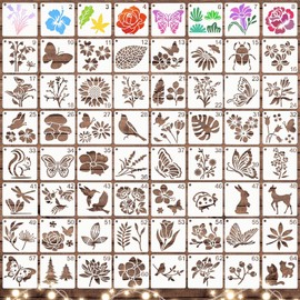 64 Piece Painting Stencils Set, Flower Leaves Bird Drawing Painting Stencils Animal Painting Stencil, Small Stencils for Children Scrapbooking Furniture Decoration Wall Tiles
