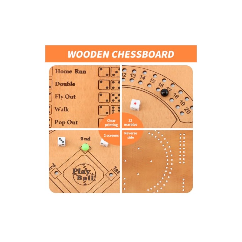 Saycker Baseball Dice Board,Marbles Game Fun Baseball Board Game with