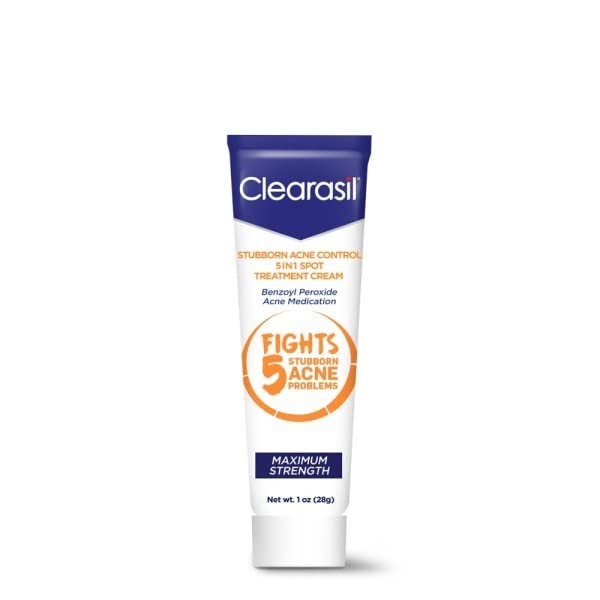 Clearasil Stubborn Acne Control 5 in 1 Spot Treatment Cream, 1 oz (Pack of 2)
