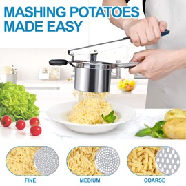 Potato Ricer, Sopito Potato Masher with 3 Interchangeable Strainers, Stainless Steel Potato Press for Fluffy Mashed Potatoes, Vegetable Porridge, Fruit Juices and Food Recipe