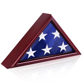 ASmileIndeep Flag Display Case for 3' x 5' Folded American Flag, Solid Wood Military Flag Shadow Box with HD Tempered Glass and Wall Mount for Veteran Not for Burial Flag Holder Frame (Mahogany)
