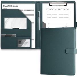 Mymazn A4 Clipboard Folder Conference Folder, Faux Leather Clipboard with Cover for Legal Pad, Portfolio Folder A4 Clip Board with Storage, A4 Organiser for Business (Grey Green)