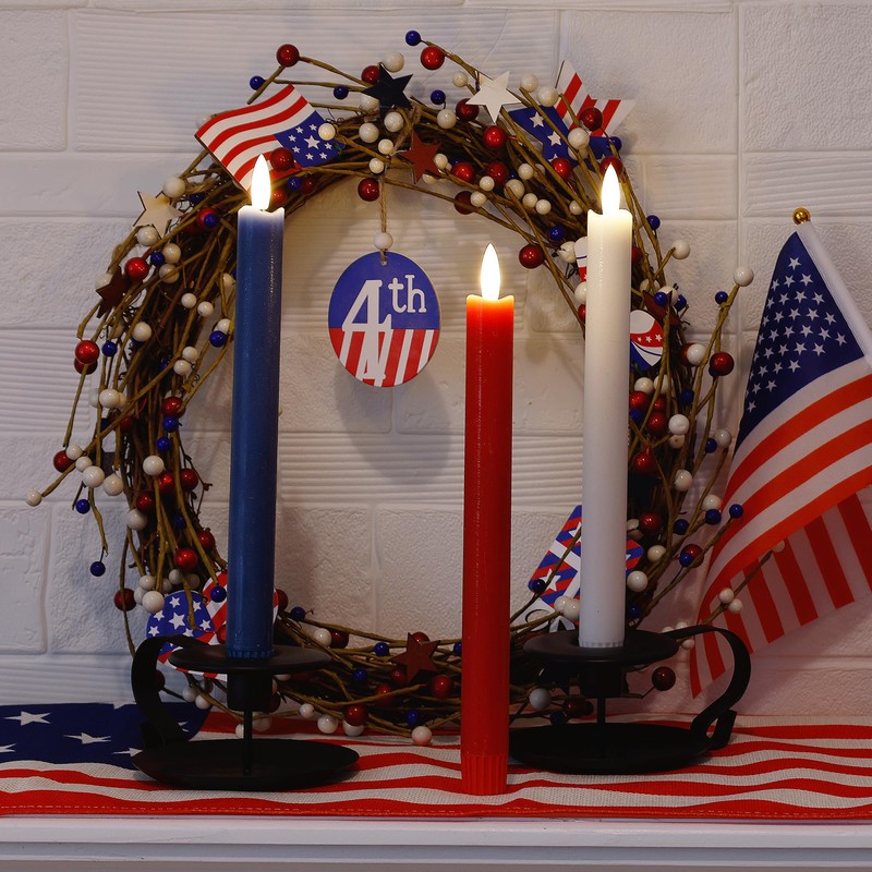 Patriotic Flameless Candles with Remote and Timer, Real Wax Red