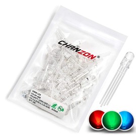 CHANZON 100 pcs 5mm RGB Multicolor LED Diode Lights Common Anode(Clear Round Transparent 3 Color) 4 pin Bright Lighting Bulb Lamps Electronics Components Indicator Light Emitting Diodes