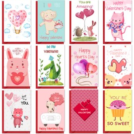 TRIDECOR Valentines Day Cards For Kids School, 24 Flat Cards with Envelopes, 12 Cute Designs Cards For Boys, Girls (2 Cards/Design) - Sweet for Valentines Day Gift At School (24 Packs)