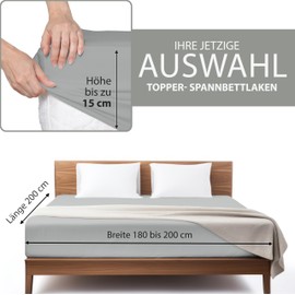 Hausfelder® Premium Fitted Sheet Topper 180 x 200 cm to 200 x 200 cm - 100% Jersey Cotton Cover, Oeko-Tex Made in Green, 5 to 15 cm Box Spring Bed Topper Height, Grey
