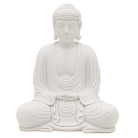 Serene Meditating Buddha Statue in White Finish for Indoor and Outdoor Use (White)