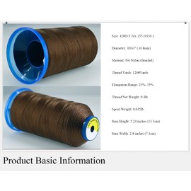 Selric [1200Yards / 26 Colors Available] Tex 135 Bonded Nylon Thread for Leather Sewing 420D/3 T135#138 Heavy Duty Upholstery thread for Leather and Other Heavy Fabric（Coffee）