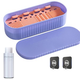 ETRTNVB Limpiador de brochas de maquillaje 4 en 1，Almohadilla de limpieza de silicona para brochas de maquillaje， Con líquido limpiador y dos ganchos para limpieza, almacenamiento, filtrado y secado (Púrpura)