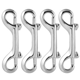 Nifocc Double Carabiner Hook Stainless Steel Bolt Catch Chains Snap Hook Locking Clip for Dog Lead Mountaineering Climbing Family Outdoor Camping Shiny Silver 90 mm Pack of 4