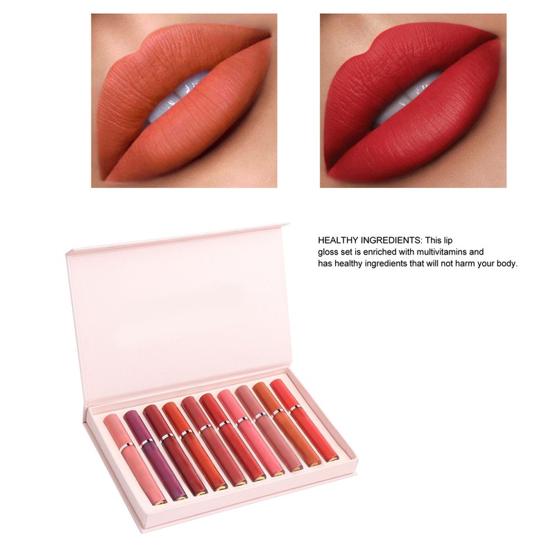 10PCS Matte Liquid Lipstick Makeup Set Waterproof Non Stick Cup