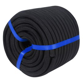 JANJOSN Double Braided Polyester Rope (1/2 Inch x 150 Feet) 48 Strands Strong Arborist Rope Climbing for Tree Work Pulling Swing Sailing, Black