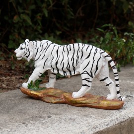 Realistic White Tiger Resin Statue Lifelike Bengal Tiger Figurine Wild Animal Sculpture Home Office Desktop DecorationColor: As Pic, Size: One Size