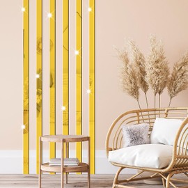 Gold Strips for Wall Decor Stripe Mirror Wall Stickers Long Acrylic Mirror Tiles Accent Wall Peel and Stick for Bedroom Living Room