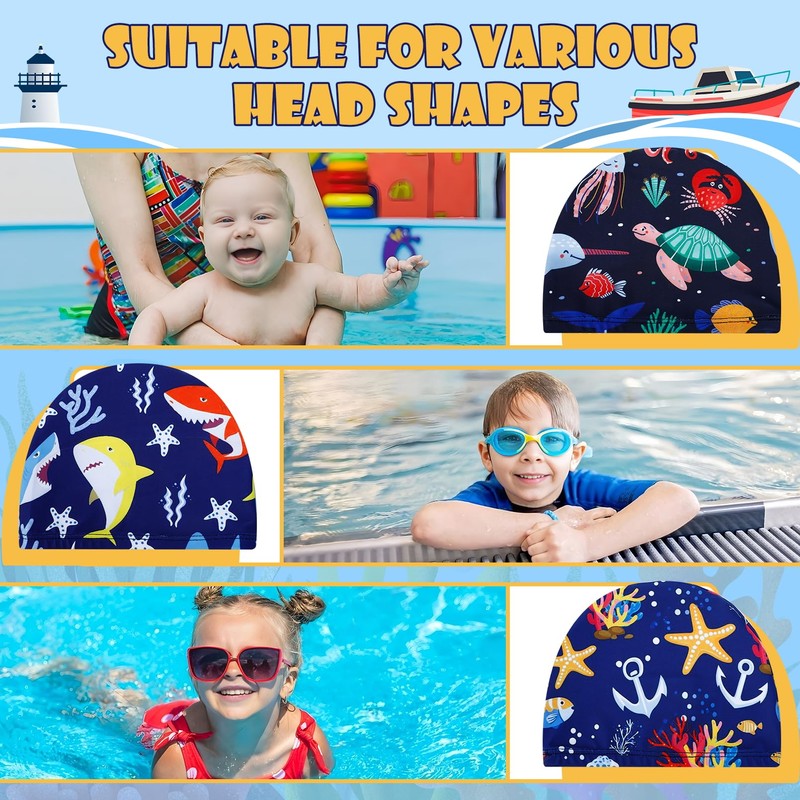 Cabaubl 3 Pieces Kids Swim Caps, Fabric Swimming Caps, Toddler