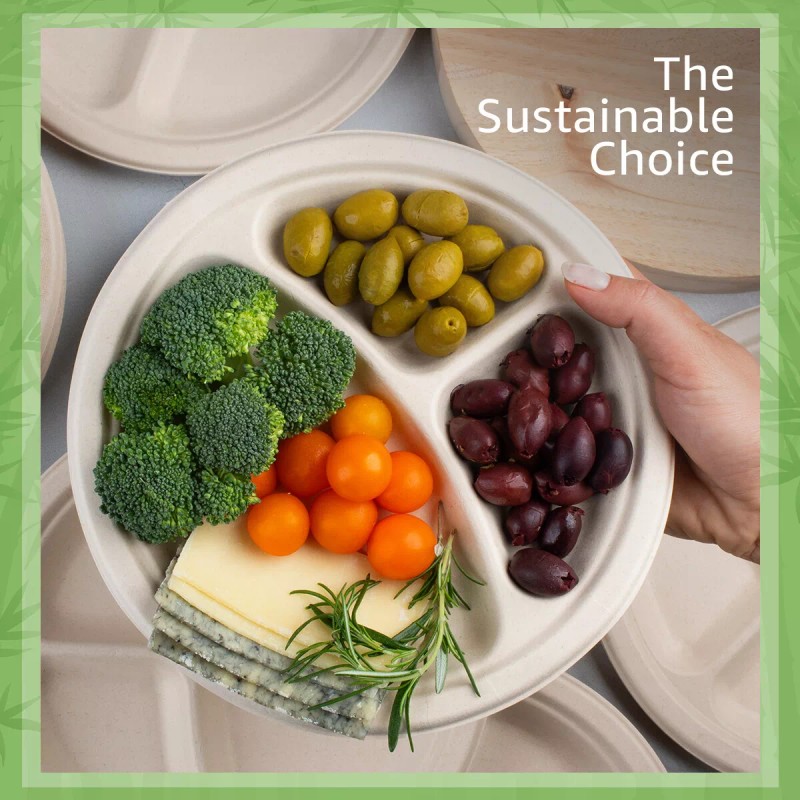 Ibambo Bamboo Disposable Paper Plates - Compostable Plate, PFAS Free