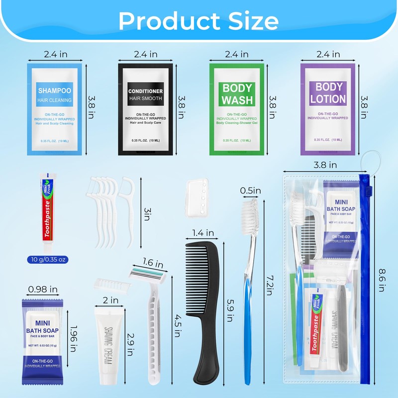 Personal Hygiene Kit Bulk Pack of 100,Blue 13-IN-1 Travel Size