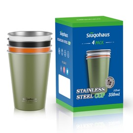 Siugohaus Premium Stainless Steel Cups 12 oz Pint Cup Tumbler (4 Pack) Premium Metal Cups - Stackable Durable Cup (Green-Black-White-Orange)