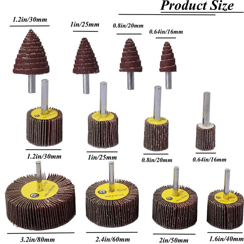 Abrasive Flap Wheel Sander,24 Pack 80 Grit 1/4" Shank Diameter