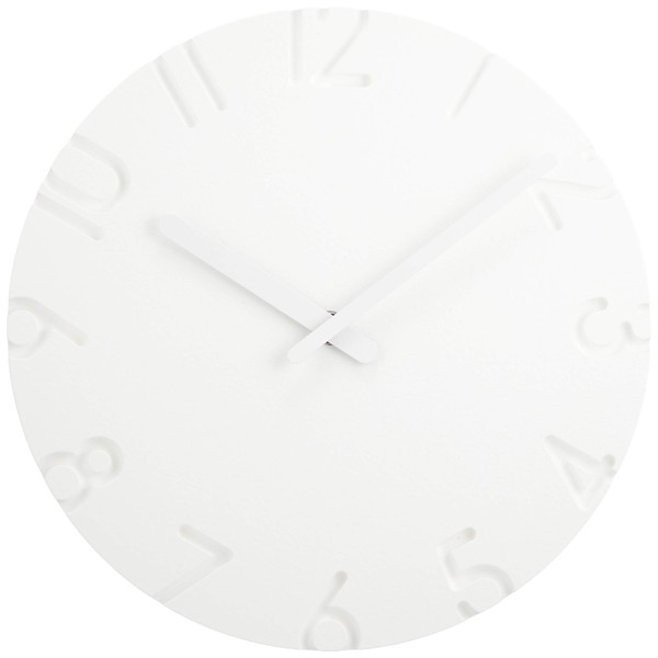 Remnos NTL10-04A Lemnos Wall Clock, Analog, Curved, White, CARVED Arabic, Diameter 9.4 inches (24 cm), White