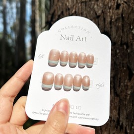 i-Laesh Handmade Nails French Tip Luxury Press On Nails - Short Square Fake Nails Style for Elegant Nail Looks - 15 Pcs Set (Medium, Soft)