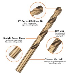 Meccion Metal Drill Bits 11/32 in. x 4-7/8 in. x 2pcs HSS M35 Cobalt Twist Drill Bit for Metal, Steel, Cast Iron