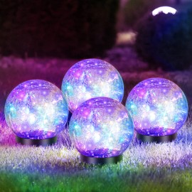 4 Pcs Garden Solar Lights Decorative, Cracked Glass Ball Solar Globe Lights, LED Colored Garden Globes Outdoor for Yard Waterproof Back Yard Landscaping Flower Bed Patio Lawn Decor, 4.72 Inch