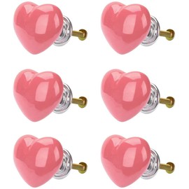POFET 6pcs Heart-Shaped Dresser Drawer Cabinet Knobs Vintage Door Handle Ceramics Furniture Pulls for Kitchen Wardrobe Cupboard Kids Room Decorative - Pink