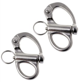 Pair of Stainless Steel 316 Fixed Snap Shackle，Quick Release Fixed Shackles with Round Ring Marine Boat Rigging Hardware (Length:69mm)