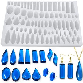 RESINWORLD Stud Earrings Silicone Mold with 41 Paired Shapes, Rectangle Teardrop Dangle UV Resin Mold, Cabochon Jewelry Making Casting Mold