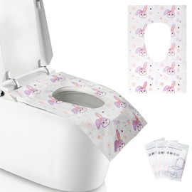 FLOGOSO 50 Pack Toilet Seat Covers Disposable - Waterproof 16x24 Inch Extra Large Individually Wrapped Toilet Seat Shields Travel Accessories for Adults Kids-Purple Bunny