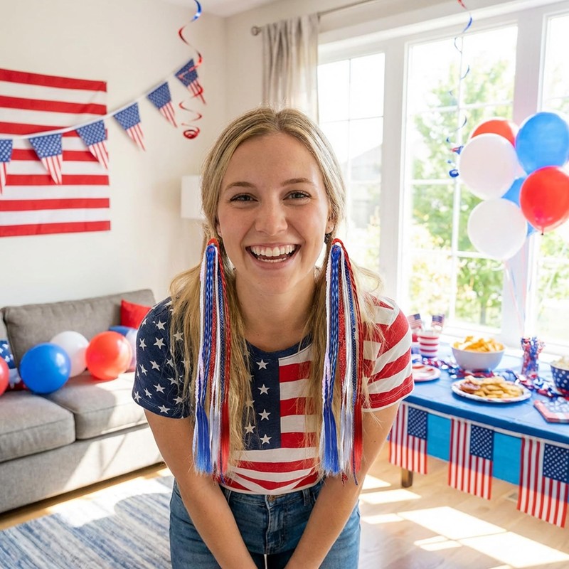 4 Pcs 4th of July Ponytail Hair Extension, Patriotic Elastic