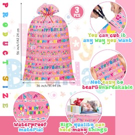 Zonon 3 Pcs 56'' Extra Large Birthday Gift Bag Oversized Holiday Jumbo Storage Gift Wrapping Bags for Party Favors(Pink)