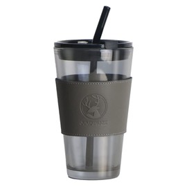 JUMPINJOK 15oz Glass Coffee Tumbler with Straw and Lid Sealed Carry on, Glass Iced Coffee Cup, Leak-Proof Glass Tumbler Cup, Reusable Smoothie Mugs for Cold & Hot Drinks, Coffee, Tea, Shake (Grey)
