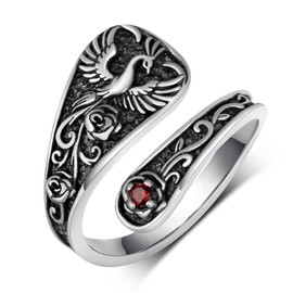 Daixiya Highland Cow/Mushroom/Snake/Dragon/Tree of Life/Sunflower/Dragonfly/Phoenix Spoon Rings for Women 925 Sterling Silver Vintage Thumb Rings Jewelry Gifts For Women, Sterling Silver, No Gemstone