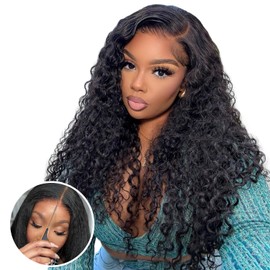 MARRYU 7x5 Water wave lace front wigs human hair wear and go glueless wigs human hair pre plucked pre cut curly human hair wig HD Lace Upgraded No Glue Closure Wig 100% human hair 180% Density