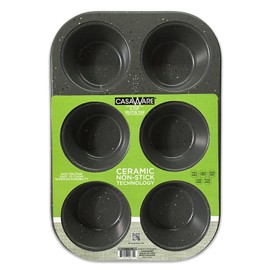 casaWare Toaster Oven 6 Cup Muffin Pan NonStick Ceramic Coated (Silver Granite)