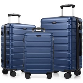 Miusse Luggage 3 Piece Set Suitcase  (20in/24in/28in) luggage sets Spinner Hardshell Lightweight TSA Lock Traveling Bag Durable - Color: Blue
