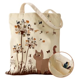 Miss Adola Aesthetic Canvas Tote Bag with Inner Pocket for Women Unique Funny Pattern Design Casual Sturdy Cloth Cotton Totes Bag with Pattern for Vacation, Shopping, Work, Gym - Dandelion Cats