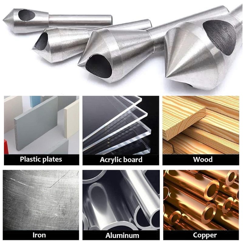 GIONAR 4pcs Countersink Drill Bit Set Deburring Chamfer Drill Bits,