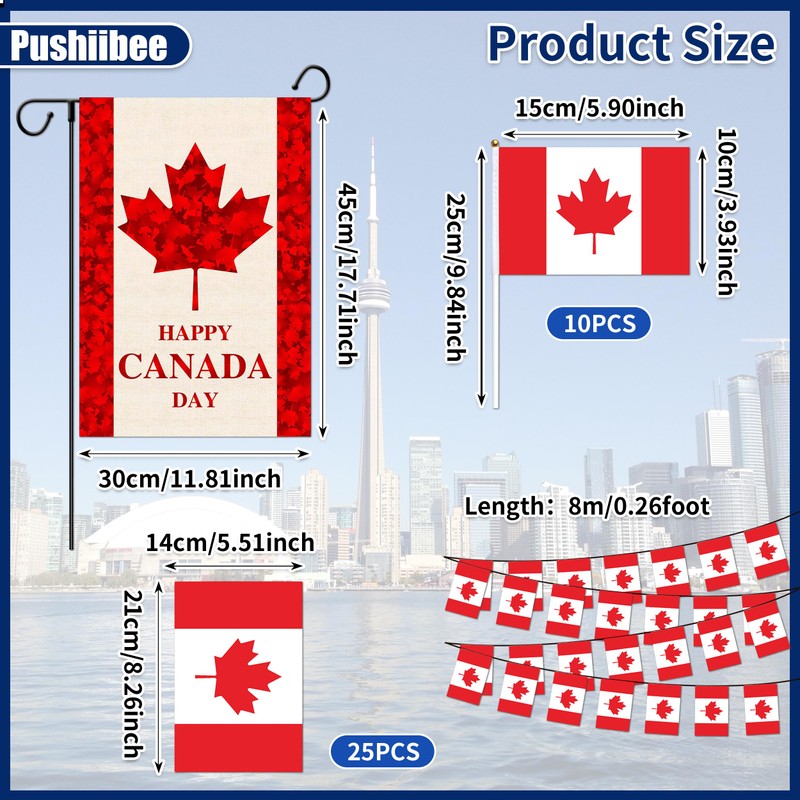 36Pcs Canada Day Flags Sets, Include Canada Garden Flag String